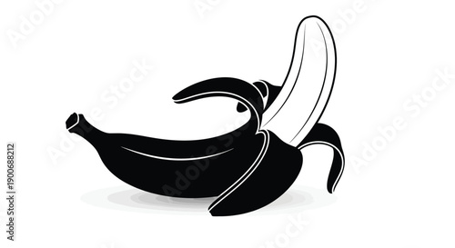 A partially peeled banana depicted in a stark black and white illustration