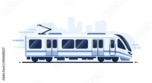 Electic Commuter Line MRT Train Flat Vector Illustration on White Background