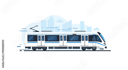 Commuter Line LRT Train Flat Vector Illustration on White Background