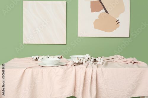 Dishes with cotton flowers ...