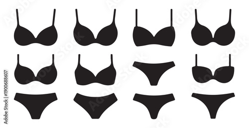 Black bra and panty set collection isolated on white background vector illustration