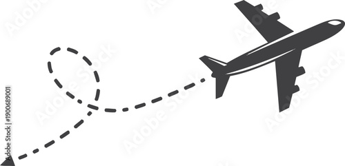Love airplane travel route, air plane flight route with line trace isolated on white, vector icon Illustration black