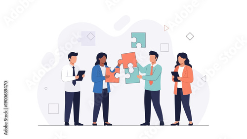 Teamwork and Collaboration: People fitting puzzle pieces together