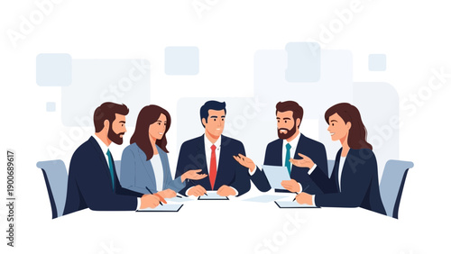 Diverse business team meeting around a table, discussing ideas and strategies.