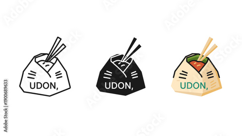 Three udon noodle designs with chopsticks Vector