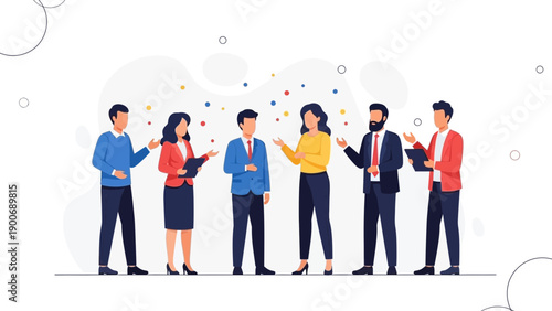 Diverse Business Team Discussing Ideas with Colorful Confetti Background