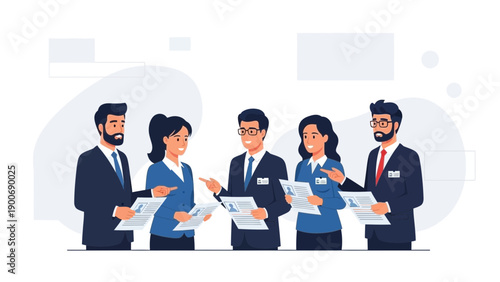 Diverse team discussing resumes during job interview process