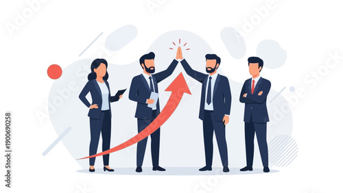 Business Team High Five Celebration Success Growth Arrow Graph