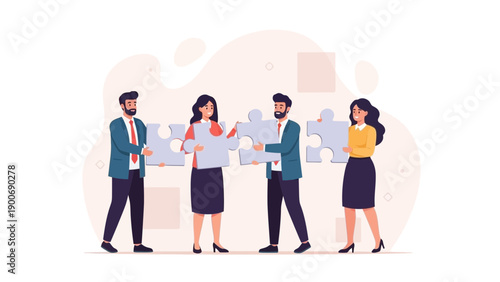 Teamwork Concept: Business People Connecting Puzzle Pieces for Collaboration and Success