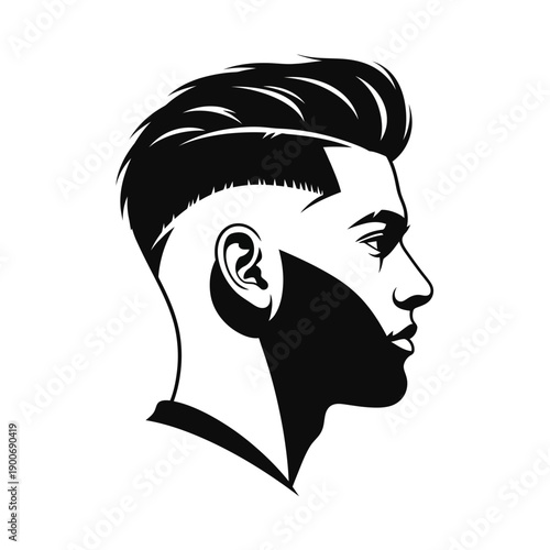 Dynamic illustration of a modern man's haircut featuring a sharp fade and styled top
