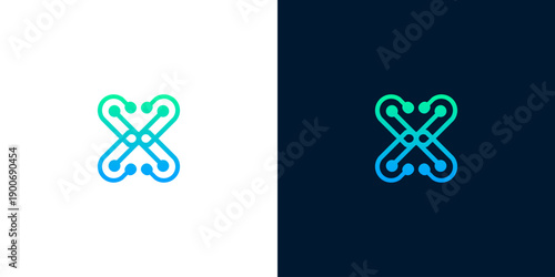 Sleek and vibrant abstract letter X logo design, featuring interconnected lines and circles, symbolizing connection, technology, and modern digital networks