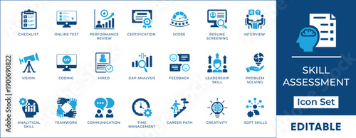 Skill Assessment HR Recruitment Talent Management Vector Icon Set