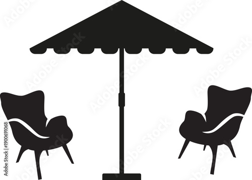classic rocking chair with curved legs and slatted backrest silhouette.Black silhouette vector icons of modern chairs and furniture collection.Folding beach chair silhouettes in multiple angles vector