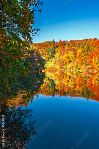Couleurs vives d'automne autour d'un lac paisible 