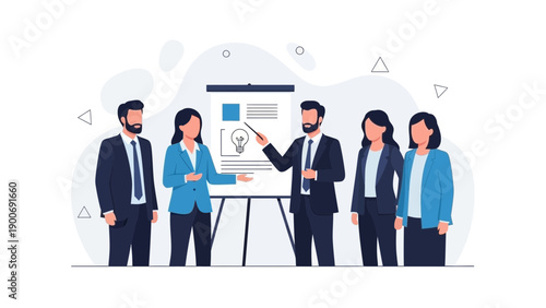 Business Team Meeting Presentation Board Idea Lightbulb Strategy Discussion