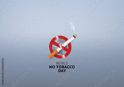 World No Tobacco Day concept with no smoking symbol and broken cigarette poster and vector illustration background.