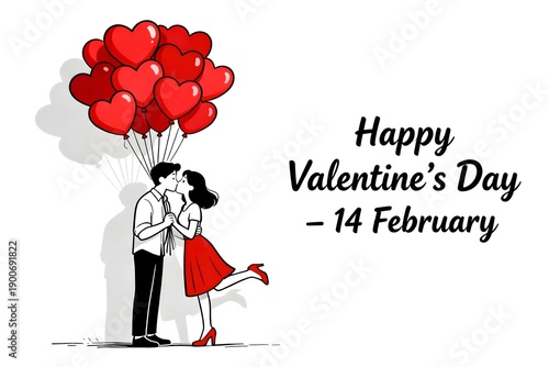 Minimalist Red Heart Balloon on Pink Background for Valentine's Day