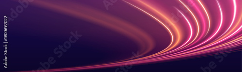 Magenta futuristic speed lane with radiant particle streaks, flowing neon trails and cyber acceleration effect vector

