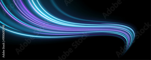 Bright azure neon speed trail with radiant motion beams, flowing particle streaks and high-tech digital acceleration vector
