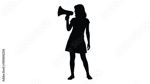 Silhouette of a woman speaking into a vintage megaphone high quality