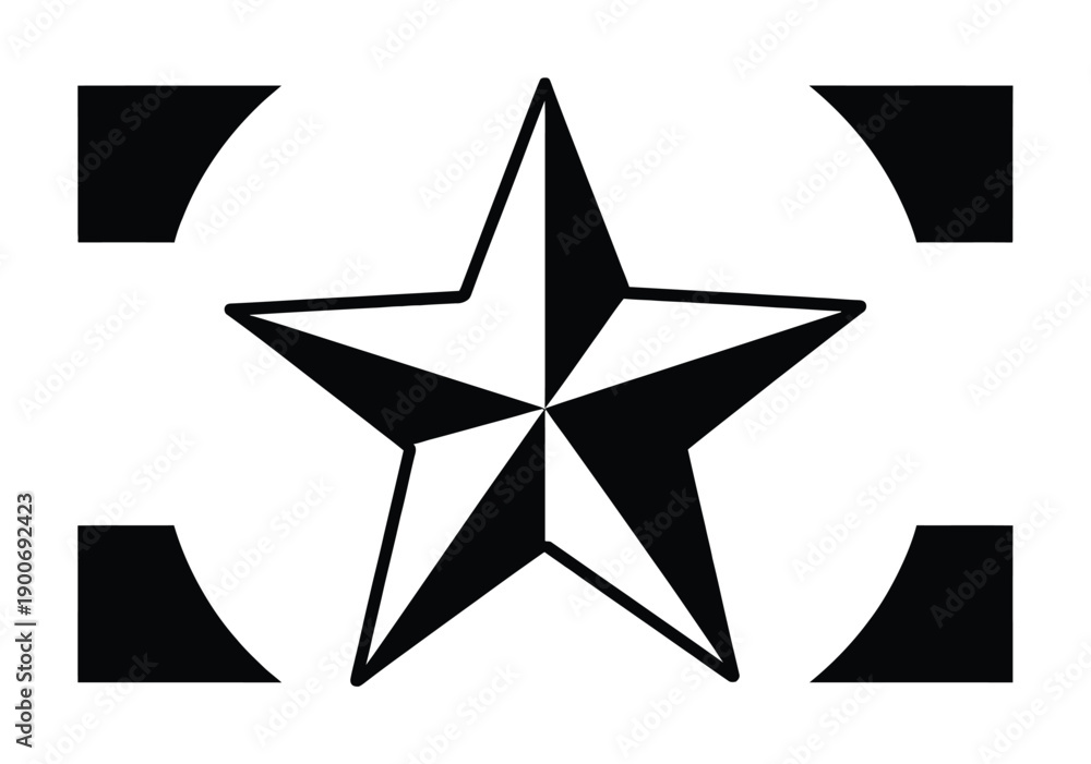 Fototapeta premium Vector illustration Black and White Nautical Star Emblem with Corner Accents