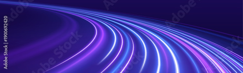 Vibrant rose and cyan neon streaks curve elegantly along the night highway. Light trails convey speed, motion, and acceleration. Perfect for digital or sci-fi compositions