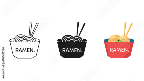 A set of ramen bowls with different colored designs Vector
