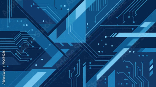 Abstract Blue Circuit Board Technology Background with Digital Lines and Nodes