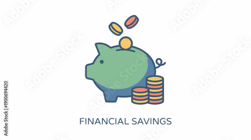 Piggy bank with coins and flying coins, representing financial savings and investment