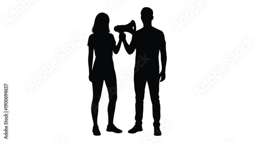 Silhouette of a couple with a man holding a trumpet for a woman