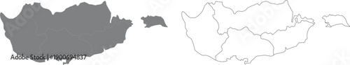 Cyprus Map with Administrative Districts Outline and Silhouette Vector Illustration