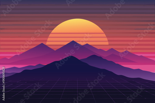 Sunrise over mountains with orange sky and clouds in a scenic landscape
