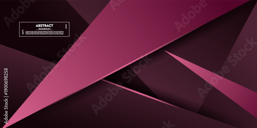 Luxurious dark purple background design with overlapping abstract shapes. Modern shape pattern design with realistic shadow texture in banner triangle style. Vector Eps10