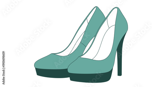 A pair of high-heeled shoes in a vibrant teal color