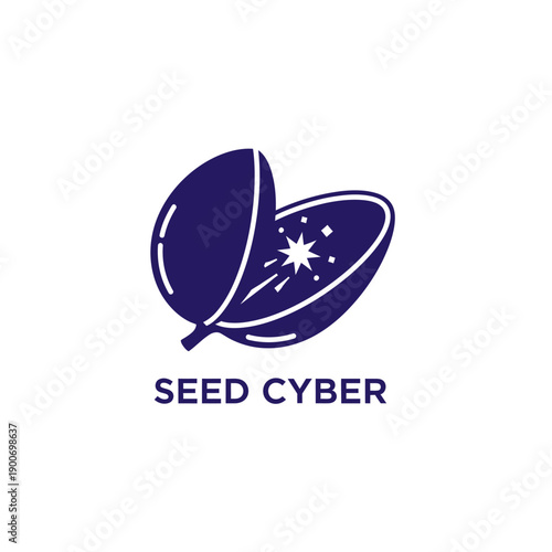 Modern seed pod opening with star icon logo for technology startup cybersecurity and digital data innovation identity SEED CYBER