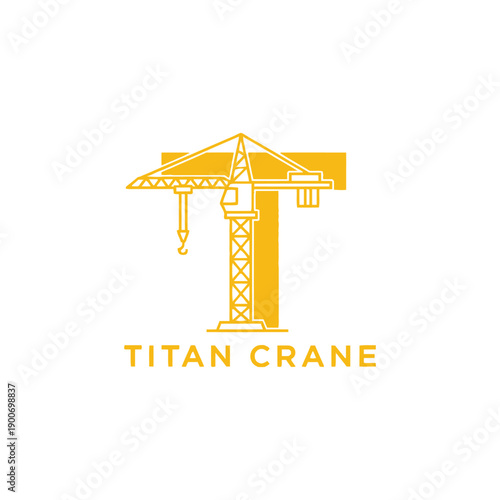 Tower crane with initial letter T icon logo for construction and heavy machinery industry branding for Titan Crane