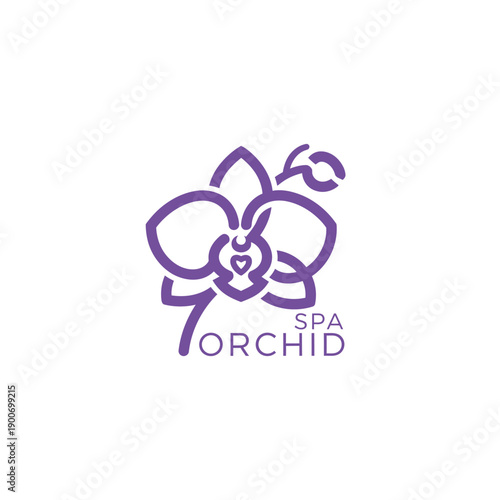 Elegant purple orchid line art flower logo design for luxury beauty wellness and spa treatment center business branding identity SPA ORCHID