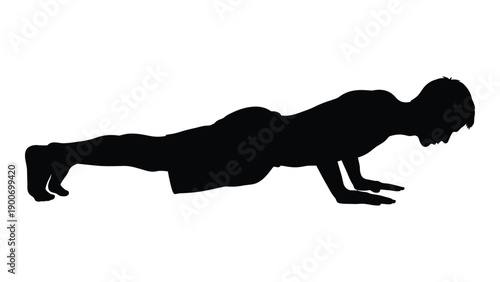 Silhouette of a person performing a push up exercise against a white background