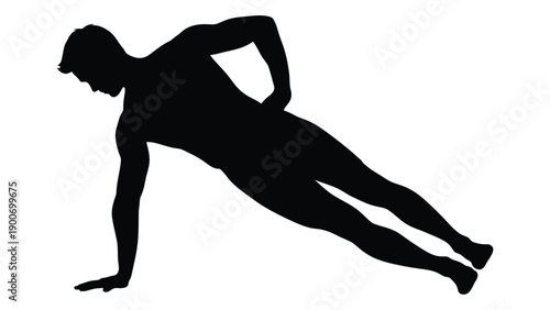 Silhouette of a person performing a side plank exercise against a white background
