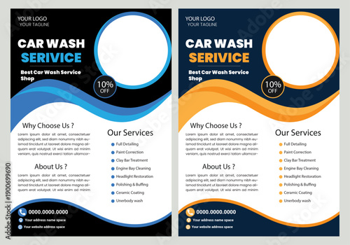 Car Wash Flyer, Car Cleaning Service Banner vector layout design for car wash service flyer template Creative Car Wash Flyer set, Abstract design carwash flyer