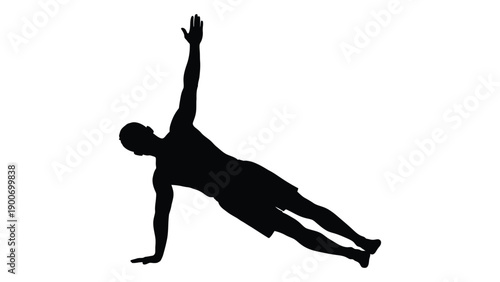 Silhouette of a person performing a side plank exercise against a white background