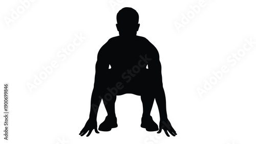 Silhouette of a person performing a deep squat exercise against a white background