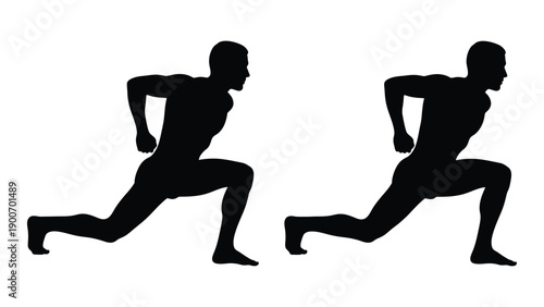 Two silhouetted figures are depicted mid stride appearing to be running or sprinting