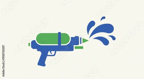 Blue Water Gun Shooting Water on White Background