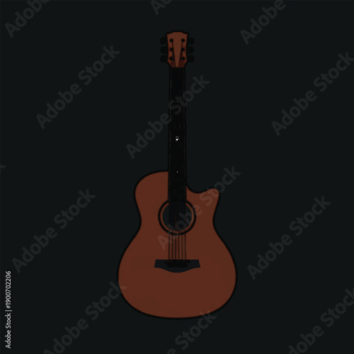 Acoustic Guitar Isolated on a Dark Background.