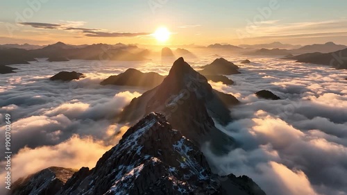 Wallpaper Mural Majestic mountain peaks pierce through a sea of clouds at sunrise. Torontodigital.ca