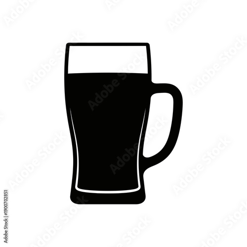 Pint Beer Mug Silhouette Vector Icon Isolated on White Background - Alcohol Drink Glass Symbol for Bar and Pub Design