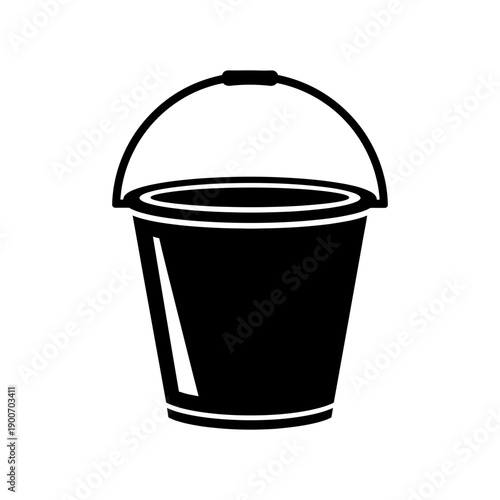 Water Bucket Silhouette Vector Icon Isolated on White Background - Cleaning Pail Symbol for Household Design