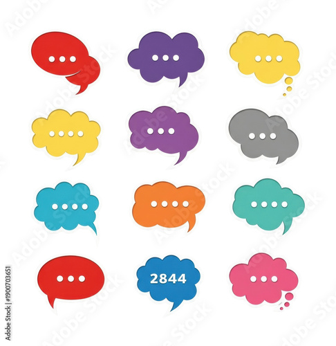 Creative speech bubbles for communication digital art vibrant design isolated on transparent background