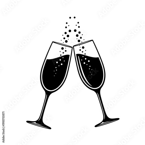 Champagne Glass Silhouette Vector Icon Isolated on White Background - Celebration Drink Symbol for New Year Party